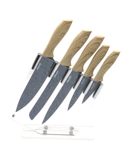 5 Couteaux de cuisine avec support Pierre Gourmet gris